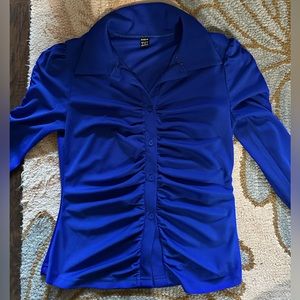 Blue Ruched Button Up